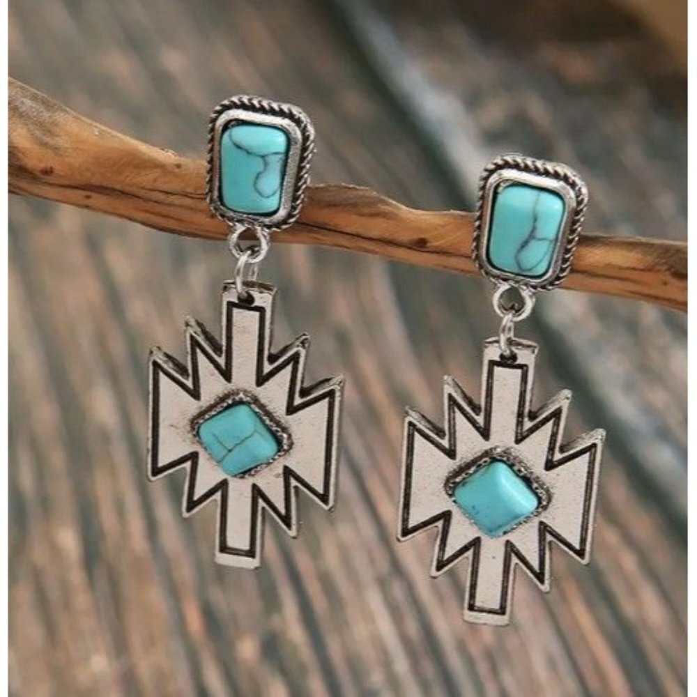 Boho Style Western Geometric Turquoise Earrings Vintage Dangle Drop Earrings